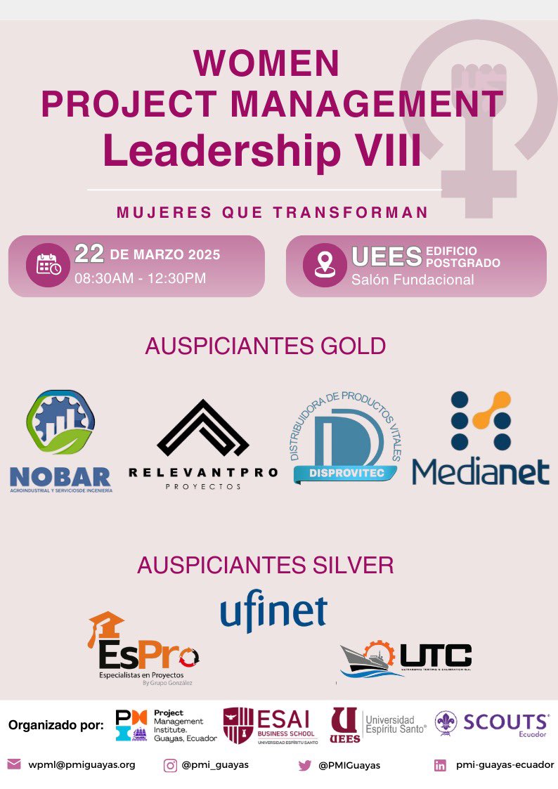 🙌 Agradecemos a nuestros auspiciantes por su valioso apoyo en la organización del Women Project Management Leadership VIII 💡🚀, un espacio clave para impulsar el liderazgo femenino en la Gestión de Proyectos. 💪👩‍💻✨

#PMIGuayas #MujeresLíderes #GestióndeProyectos