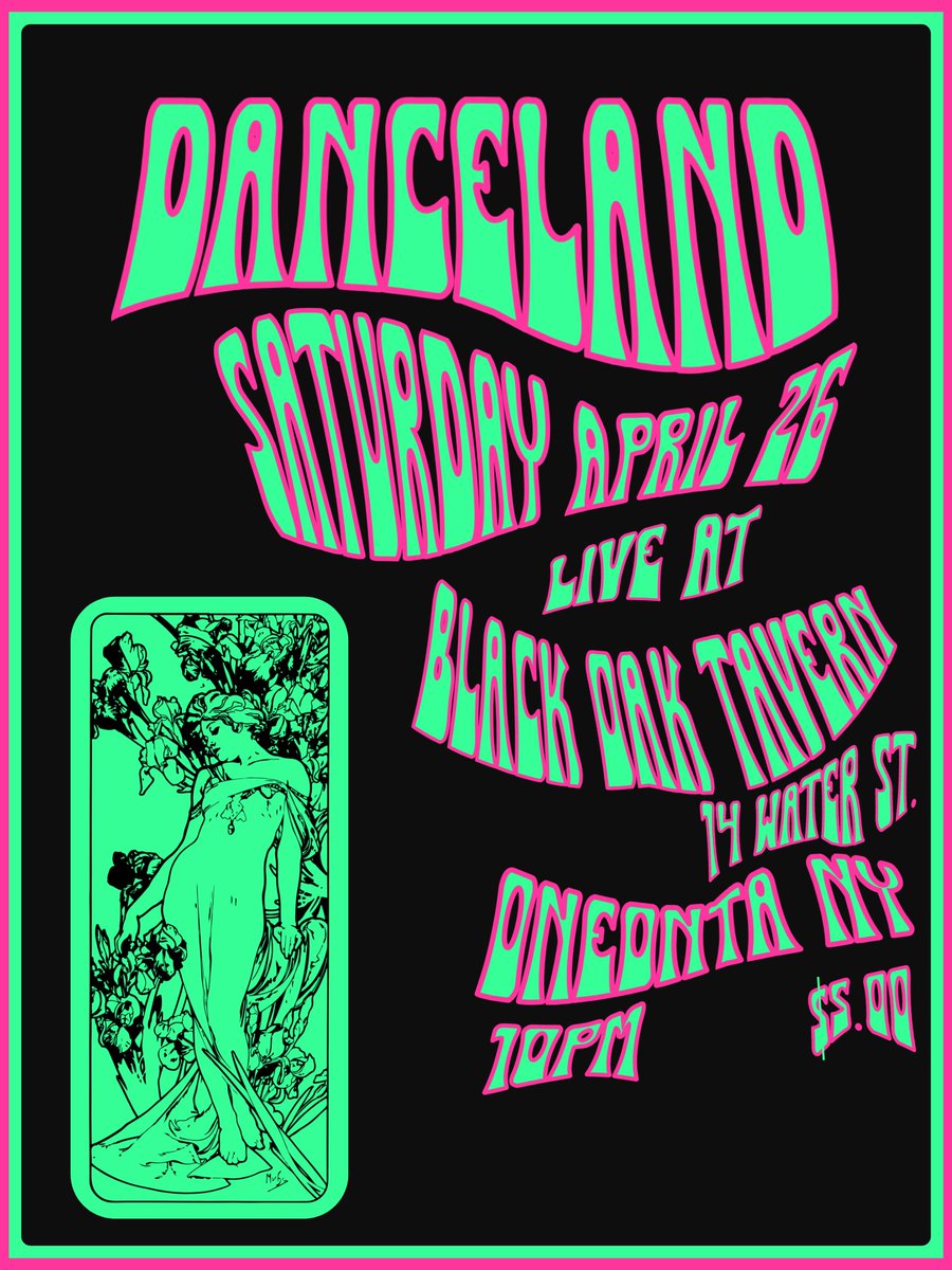 SATURDAY APRIL 26!
<a href="/Danceland12/">Danceland</a> back in Oneonta at Black Oak Tavern. this is one of our fave places to play and we can't wait for this one! we will jamming originals off our 2 albums (Pink Lem &amp; Licky) and a bunch of Grateful Dead and JGB covers.
10pm, $5
#jamband #deadhead