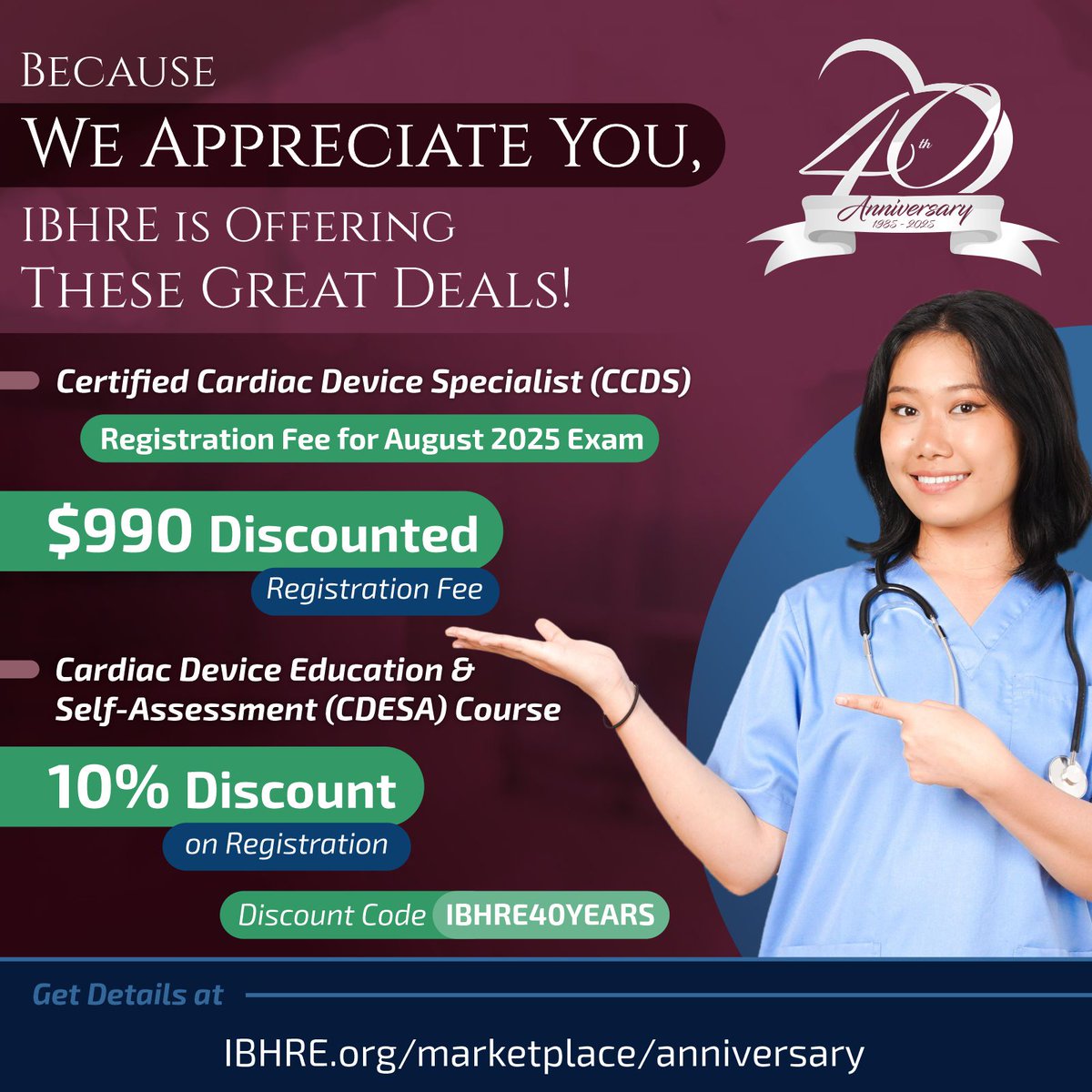 IBHRE's specials ends March 20.  Register for the Certified Cardiac Device Specialist Exam and/or the Cardiac Device Education and Self-Assessment online course and receive discounts. <a href="/HRSonline/">Heart Rhythm Society</a> #electrophysiology #Nursing #Cardiology #cardiacicu