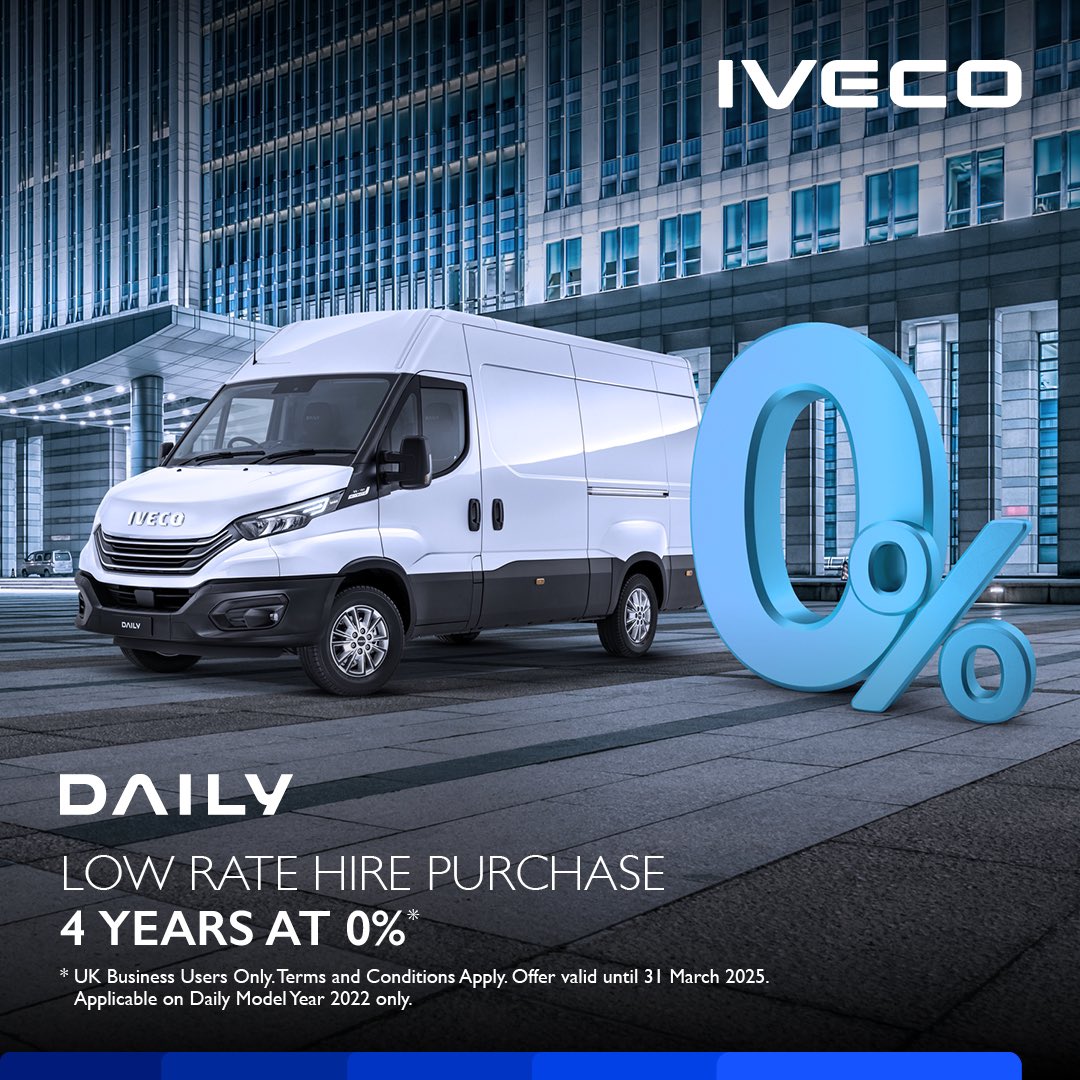 🚛 GET YOUR IVECO DAILY WITH 0% FINANCE! 🚛

Drive your business forward with 4 years at 0% interest on the IVECO Daily!

📅 Offer valid until 31st March 2025
👨‍💼 For UK business users
🚐 Model Year 2022 only

Don’t miss out! DM us for details.

#IVECORetail #IVECODaily