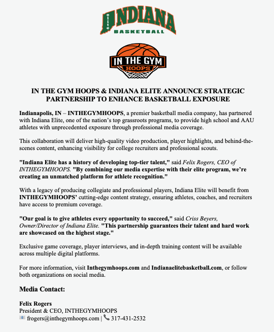 Indiana Elite Basketball (@indianaeliteie) on Twitter photo Indiana Elite is excited to announce a new partnership with <a href="/inthegymhoops_/">In The Gym Hoops</a>! Whose reputation & reach is well known throughout the bball community. This collaboration marks another step in our commitment to providing top-tier opportunities & exposure for our athletes. Indiana Elite is excited to announce a new partnership with <a href="/inthegymhoops_/">In The Gym Hoops</a>! Whose reputation & reach is well known throughout the bball community. This collaboration marks another step in our commitment to providing top-tier opportunities & exposure for our athletes.