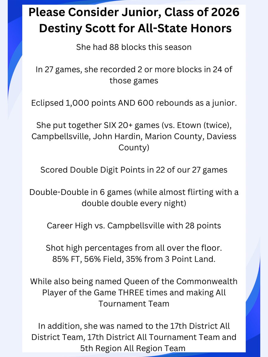 CoachDB_'s tweet image. Please Consider @DestinyS2026 for All State Honors! She has been huge for @NHHS_GirlsHoops ! With cancellations we couldn’t even play a full season but take a look at what she accomplished in the short season..

@alyxwhite_ @riseupsports1 @John_Hunt12 

#plantbaseballer #allstate