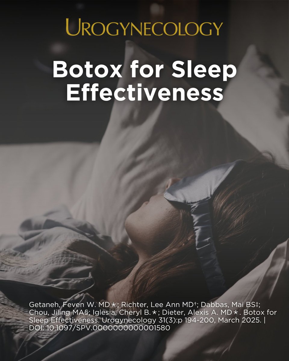 UrogynJournal's tweet image. Great news for women who feel like they are constantly waking up to pee: bladder Botox injections lead to increased sleep hours, sleep quality, and quality of life in women with overactive bladder and bothersome nighttime urination.
journals.lww.com/fpmrs/fulltext…