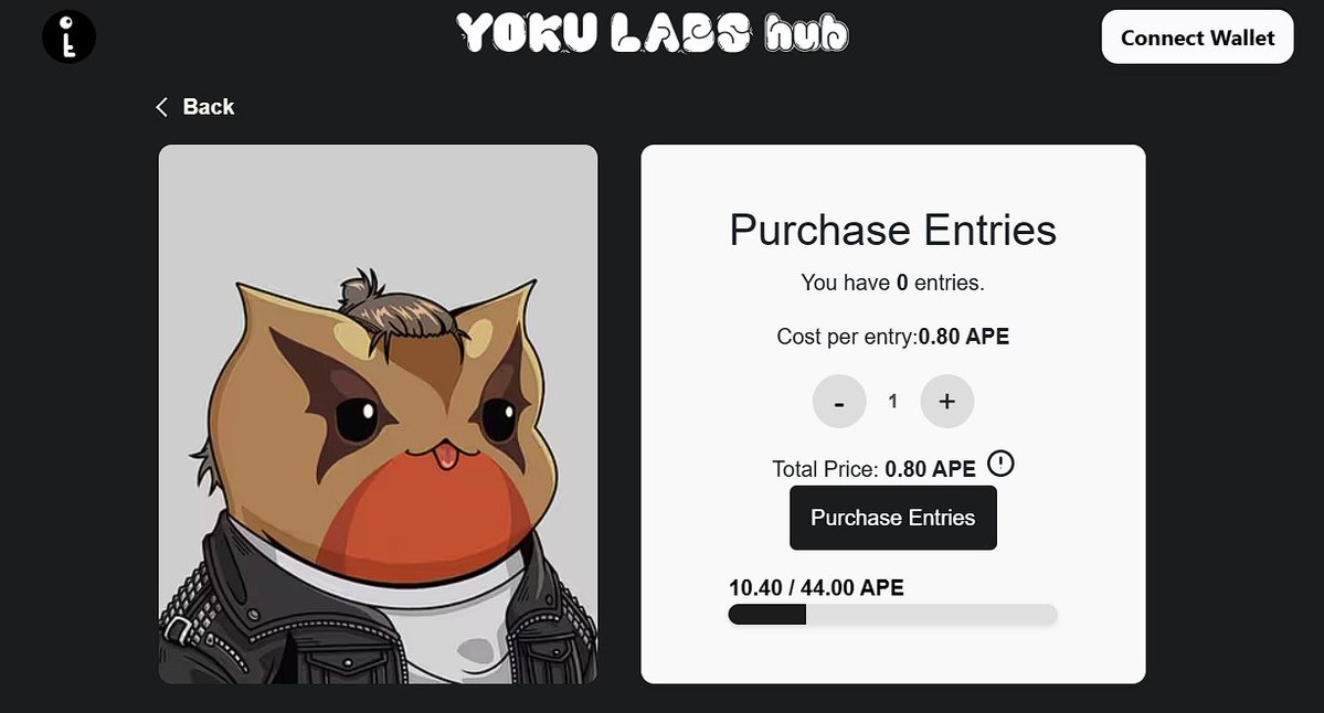 rillaboltclub's tweet photo. DSNR Raffle is Live on Yoku Labs Hub! 

A DSNR NFT is now up for grabs in our Yoku Labs dApp! 

With 10.40 APE already entered, the race is heating up! Don't miss your chance to win this amazing NFT from @designertoshiro! 🎟️

🔗 Join now: https://t.co/5uX8eQkSM4

Time is ticking—get in before it’s too late! 🚀🍀