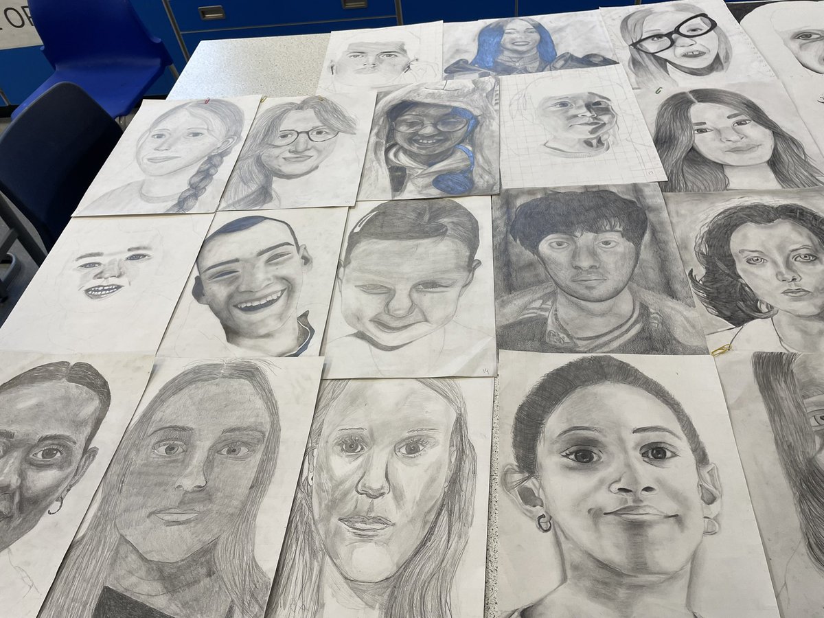 Jobaker9's tweet image. Love these portraits from my Year 10. I always love seeing how the respond to this short task