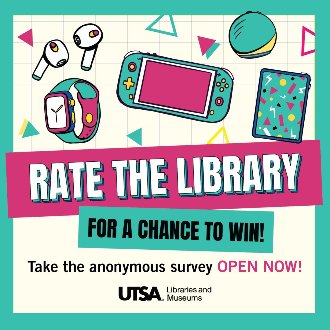 It’s GO TIME 'Runners! 🚀 The #UTSA Libraries survey is officially live! Share your thoughts and enter to win a Nintendo Switch, iPad, or Echo Dot! 🎮📱 Take the survey now: [bit.ly/LibQUALSurvey] Multiple winners each week of the survey.