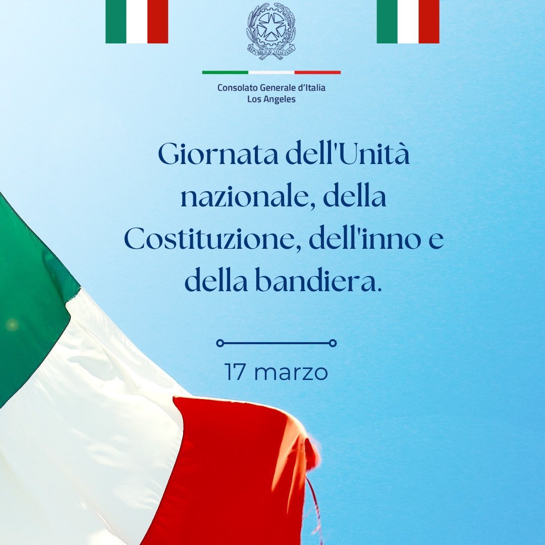 Oggi l’Italia celebra la Festa dell’Unità Nazionale, della Costituzione, dell’inno e della bandiera per commemorare la nascita dello Stato italiano, avvenuta il 17 marzo 1861. 🇮🇹