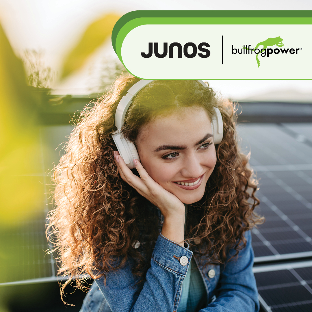 For the 18th year in a row, @BullfrogPower will be our official sustainability partner and help us address our carbon footprint. In addition to the JUNO Awards, all JUNO Week events, and hotel rooms will be proudly bullfrogpowered with 100% renewable electricity. This means that
