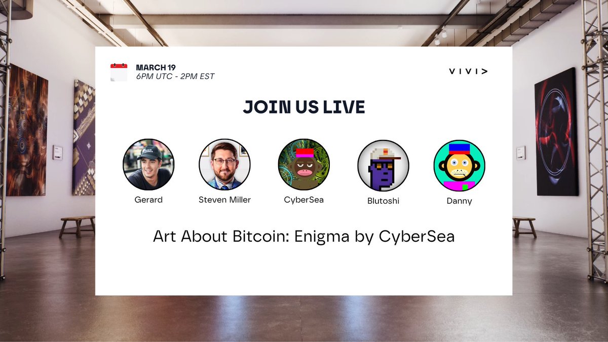 vivid_ordinals's tweet image. Join us in 2 days for a Vivid Show with @cptnsalami, @SteveMiller_PHX, @CyberSeaNFT, @Blutoshi and @huuep!      

💬 We&apos;ll reveal everything you need to know about Enigma, CyberSea&apos;s latest collection!
🗓️ March 19 (6PM UTC / 2PM EST)
🔔 Mark your calendar so you don&apos;t miss it!