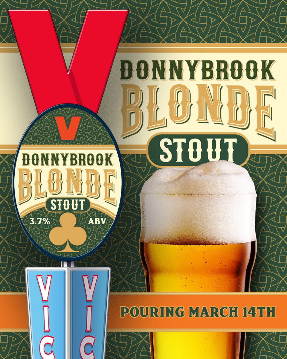 Donnybrook fans, LISTEN UP. This St Paddy’s, we’re rolling out Donnybrook’s better half - DONNYBROOK BLONDE. Notes of roasted coffee &amp; dark chocolate meet an easy 3.7% ABV, keeping you feelin' lucky from first pour to last call. Available at Victory Taprooms now. Sláinte!