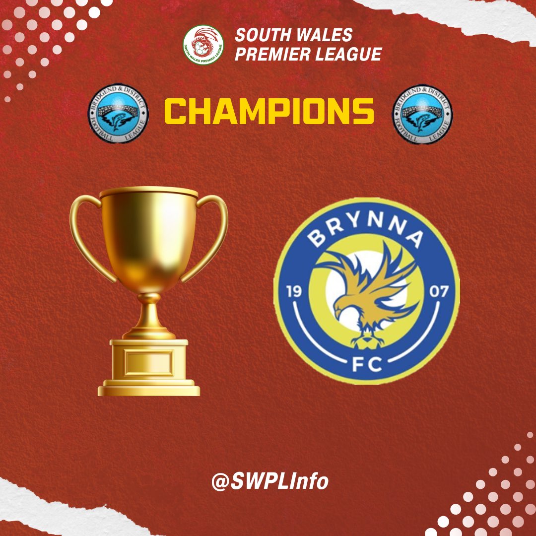 Congratulations to <a href="/FCBrynna/">Brynna Football Club</a> who have secured the Bridgend &amp; District Premier Division title #SWPL