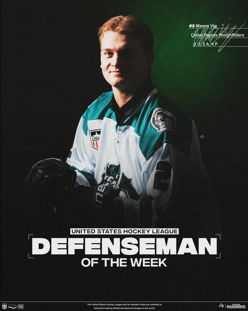 USHL (@ushl) on Twitter photo Maxon Vig is your #USHL Defenseman of the Week 🏆
The <a href="/RidertownUSA/">Cedar Rapids RoughRiders</a> blueliner and <a href="/BSUBeaversMHKY/">Bemidji State Men’s Hockey</a> commit had two goals and two assists over the weekend.
📝 shorturl.at/XRKMy Maxon Vig is your #USHL Defenseman of the Week 🏆
The <a href="/RidertownUSA/">Cedar Rapids RoughRiders</a> blueliner and <a href="/BSUBeaversMHKY/">Bemidji State Men’s Hockey</a> commit had two goals and two assists over the weekend.
📝 shorturl.at/XRKMy