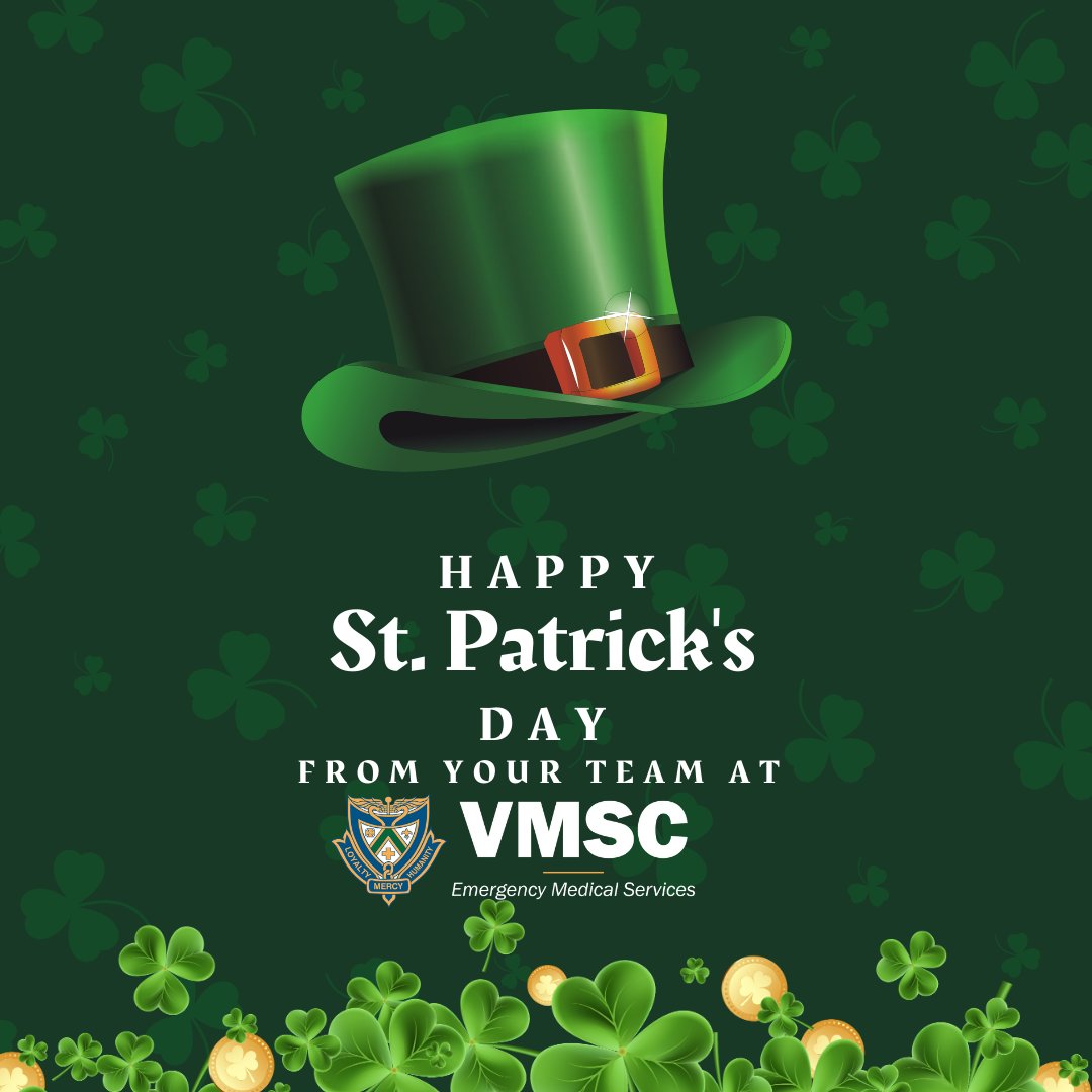 Wishing everyone a safe and joyful St. Patrick’s Day! May your day be filled with luck, laughter, and good health. ☘️💚

#HappyStPatricksDay #VMSCEMS #LuckOfTheIrish #StaySafe #EMS