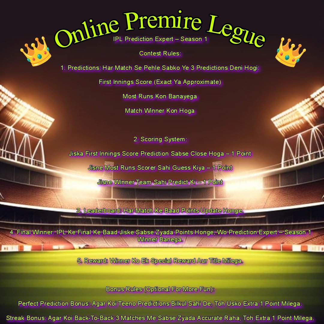 Reply to get added in a gc where you can do IPL related predictions and the winner with highest points will win a smart watch on the final day of IPL