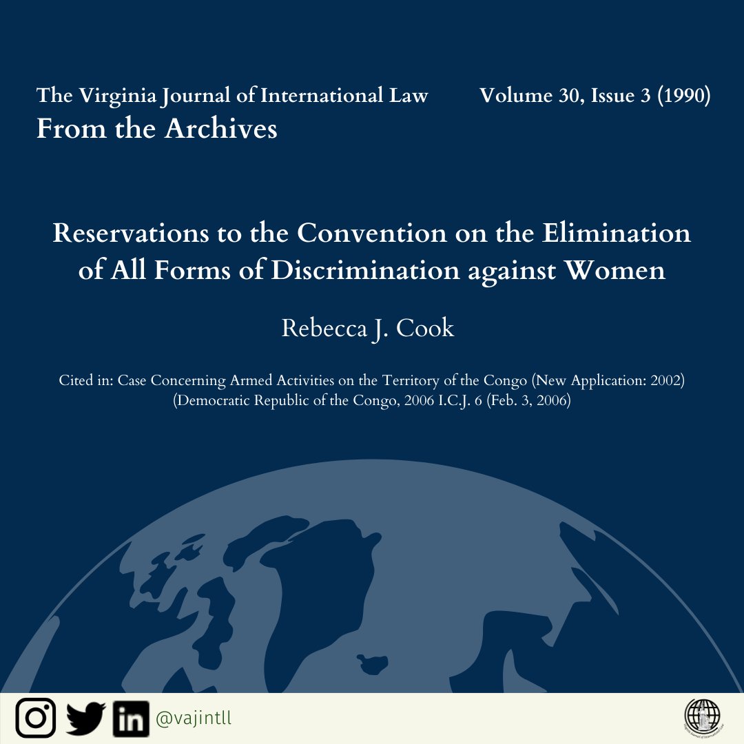 Part of our "From the Archives" series, where we highlight literature that has made an impact in the field, is an article by Rebecca J. Cook, published in 1990.

"The Convention on the Elimination of All Forms of Discrimination Against Women (the "Women's Convention") is..."