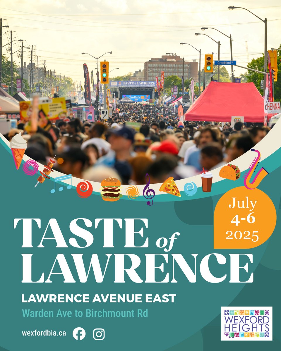 We are so excited for the return of Taste of Lawrence from July 4 - 6. 2025! ✨ 🎶 💃 🍽️ 🎡 Early bird vendor registration available until March 31st, 11:59pm. Apply now wexfordbia.ca/tasteoflawrenc…

#TasteofLawrence #TOL2025 #scarborough #streetfestival #summerfestival