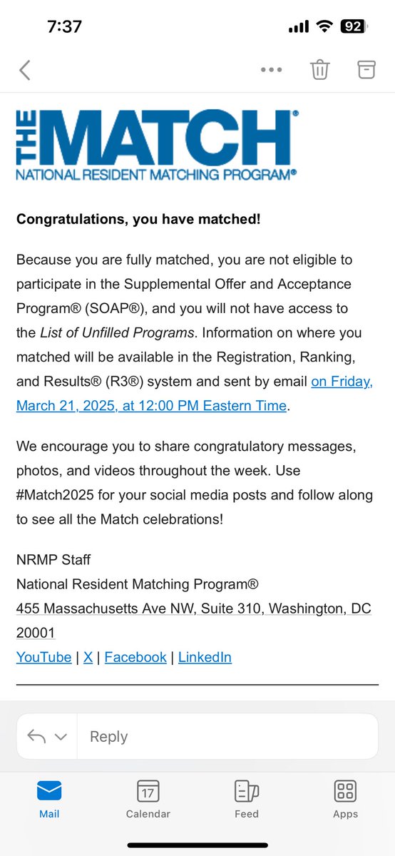 Cheers to a new chapter! 🥂 Huge thanks to my partner and family who put up with me through my mood swings, stress eating, and occasional existential crises. Y’all deserve a medal. 😂 Congrats to everyone who matched—let’s do this! 🎉

#Match2025