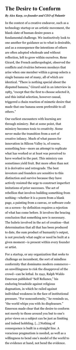 "The Desire to Conform" by Alex Karp, co-founder &amp; CEO of Palantir