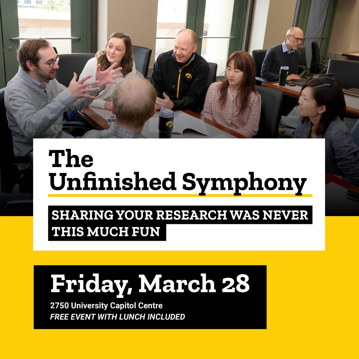 The Unfinished Symphony: Graduate and Professional Student Research and Connection Lab

Friday, March 28
2750 University Capitol Centre 
Session 1: 10:30 a.m. – Noon | Session 2: 1:00 – 2:30 p.m

Free event with lunch included!

uiowa.qualtrics.com/jfe/form/SV_9F…