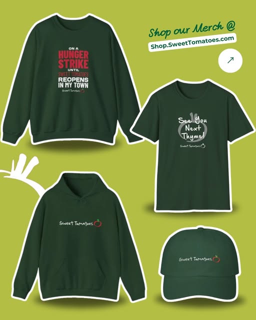 sweettomatoes's tweet photo. Get your green on just in time for St. Patrick’s Day! 
Our hunger strike sweater is back in lucky green, plus fresh new gear like our See You Next Thyme tee!
Snag yours before you get pinched! 
#LuckyLooks #SeeYouNextThyme #SweetTomatoes https://t.co/qIMVh302zW