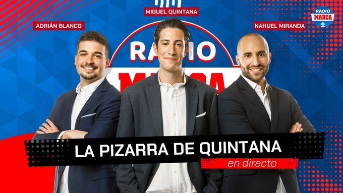 Radio MARCA (@radiomarca) on Twitter photo 🎙️¡Arranca EL DEBATE de LA PIZARRA DE QUINTANA!
🔝 En directo hasta las 18:00❗️
👨🏫<a href="/migquintana/">Miguel Quintana</a>
👨🏫@AdrianBlanco
👨🏫<a href="/nahuelmirandada/">Nahuel Miranda</a>
🕵️ <a href="/Sandradiazarcas/">Sandra Díaz Arcas</a>
🕵️ <a href="/jcasquero/">Javi Casquero</a>
🕵️ <a href="/albertfc11/">Albert Fernández</a>
🔥#PizarraQuintana
Transmisión YouTube: youtube.com/live/lZ2tV8FR5… 🎙️¡Arranca EL DEBATE de LA PIZARRA DE QUINTANA!
🔝 En directo hasta las 18:00❗️
👨🏫<a href="/migquintana/">Miguel Quintana</a>
👨🏫@AdrianBlanco
👨🏫<a href="/nahuelmirandada/">Nahuel Miranda</a>
🕵️ <a href="/Sandradiazarcas/">Sandra Díaz Arcas</a>
🕵️ <a href="/jcasquero/">Javi Casquero</a>
🕵️ <a href="/albertfc11/">Albert Fernández</a>
🔥#PizarraQuintana
Transmisión YouTube: youtube.com/live/lZ2tV8FR5…