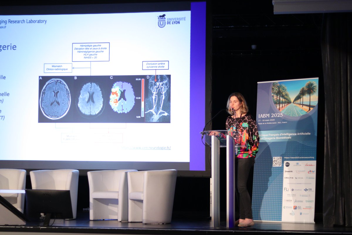 EBouilhol's tweet photo. 🧠 Carole Frindel (@UnivLyon) présente l'intégration de la fusion multimodale et du deep learning pour des décisions thérapeutiques personnalisées en neuroimagerie. Une approche combinant plusieurs modalités d’imagerie pour mieux guider le traitement. #IABM  #AI #BioImaging https://t.co/Fuags9dzBF