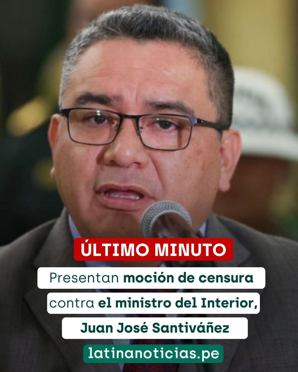 🚨 #AHORA | Con 34 firmas, la moción de censura contra el ministro del Interior, Juan José Santiváñez, ingresó a la mesa de parte del Congreso de la República.

📌 Más información en latinanoticias.pe.