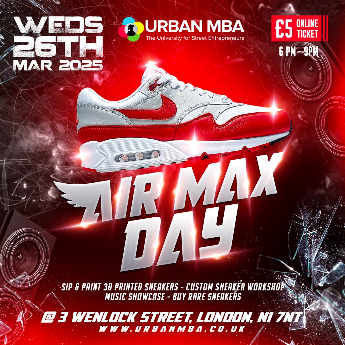 🔥 NIKE AIR MAX DAY: March 26th | London | £5 🔥
Paint 3D sneakers, learn customization from pros, shop rare kicks &amp; vibe to live music! Limited spots at our exclusive Wenlock St venue.
Don't sleep on this!
🎟️ eventbrite.co.uk/e/nike-air-max…