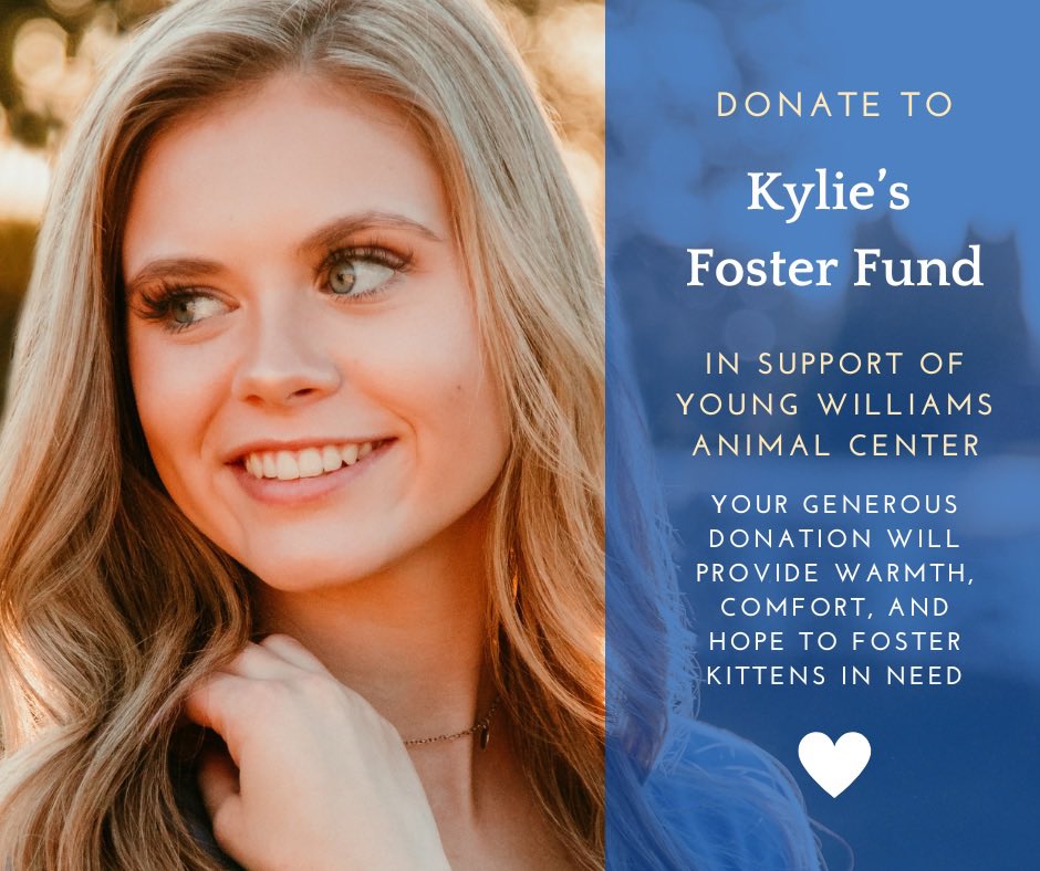 Donate to Kylie's Foster Fund Today and support foster kittens in honor Kylie Roberto’s legacy. In 2024, Young Williams Animal Center rescued over 1,500 kittens for about $89 per kitten. Your donation ensures life-saving support &amp; care this Kitten Season: young-williams.org/kylie