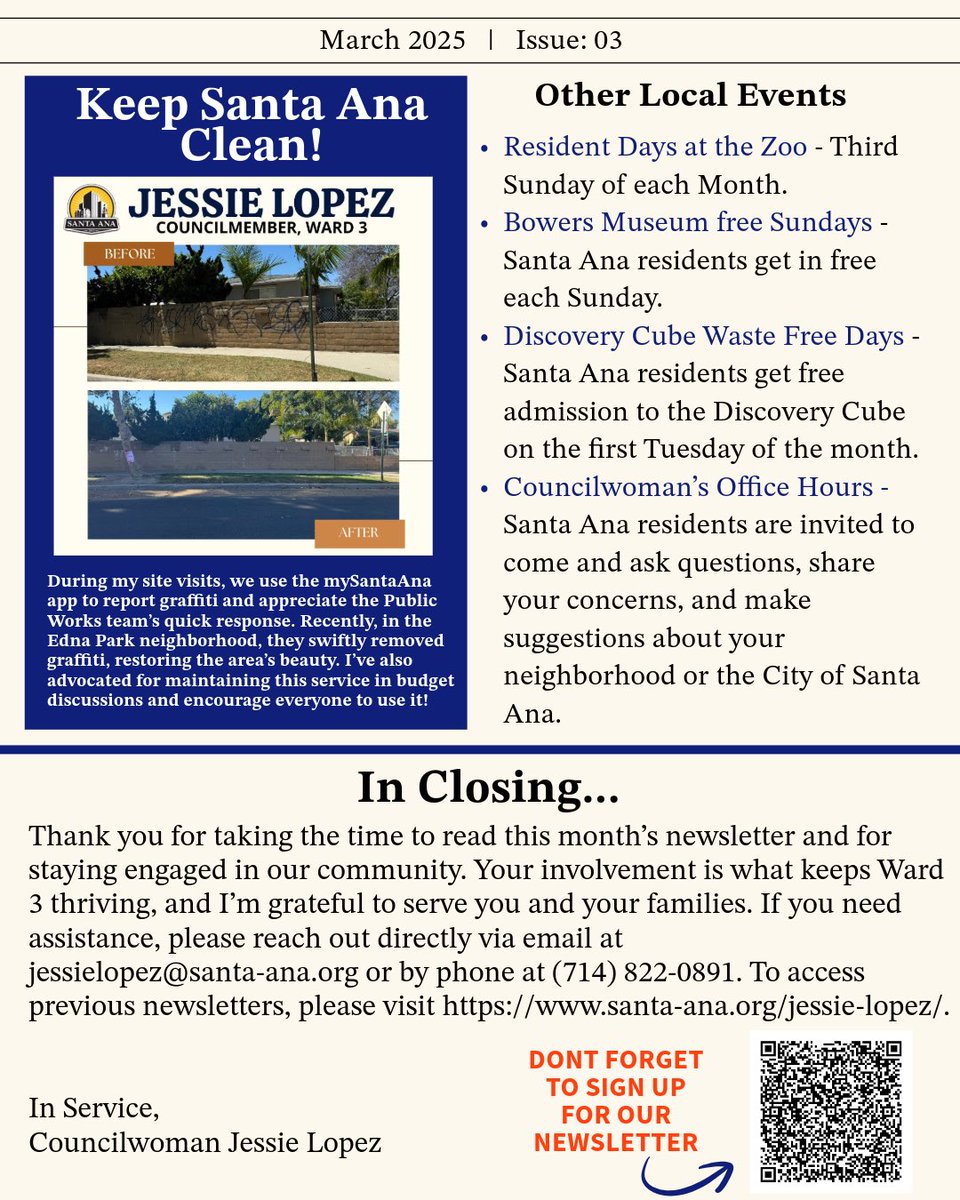 VoteJessieLopez's tweet photo. 🚨 March Newsletter is out! 🚨

This month, we’re celebrating Women’s History Month &amp; Nowruz while sharing key updates:

✅ Street Medicine expansion
✅ Parking Study next steps
✅ Japanese Tea House Spotlight 

📩 Read more: https://t.co/nzcH5GEpPE

 #CommunityFirst #TeamJLO https://t.co/47TPOFsNHd
