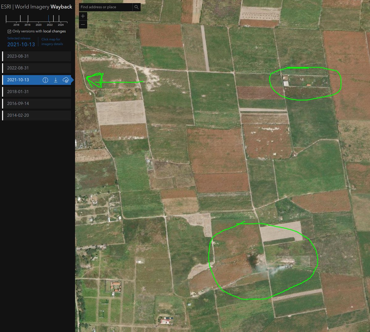 conacif's tweet photo. A escasos metros del #RanchoIzaguirre en #Teuchitlán donde fue encontrado un campo de adiestramiento y crematorio clandestino de crimen organizado, se puede ver en imágenes satelitales de dos fuentes diferentes en fechas diferentes lo que parece ser humo ¿Otro crematorio? https://t.co/bw1Sg8euRR
