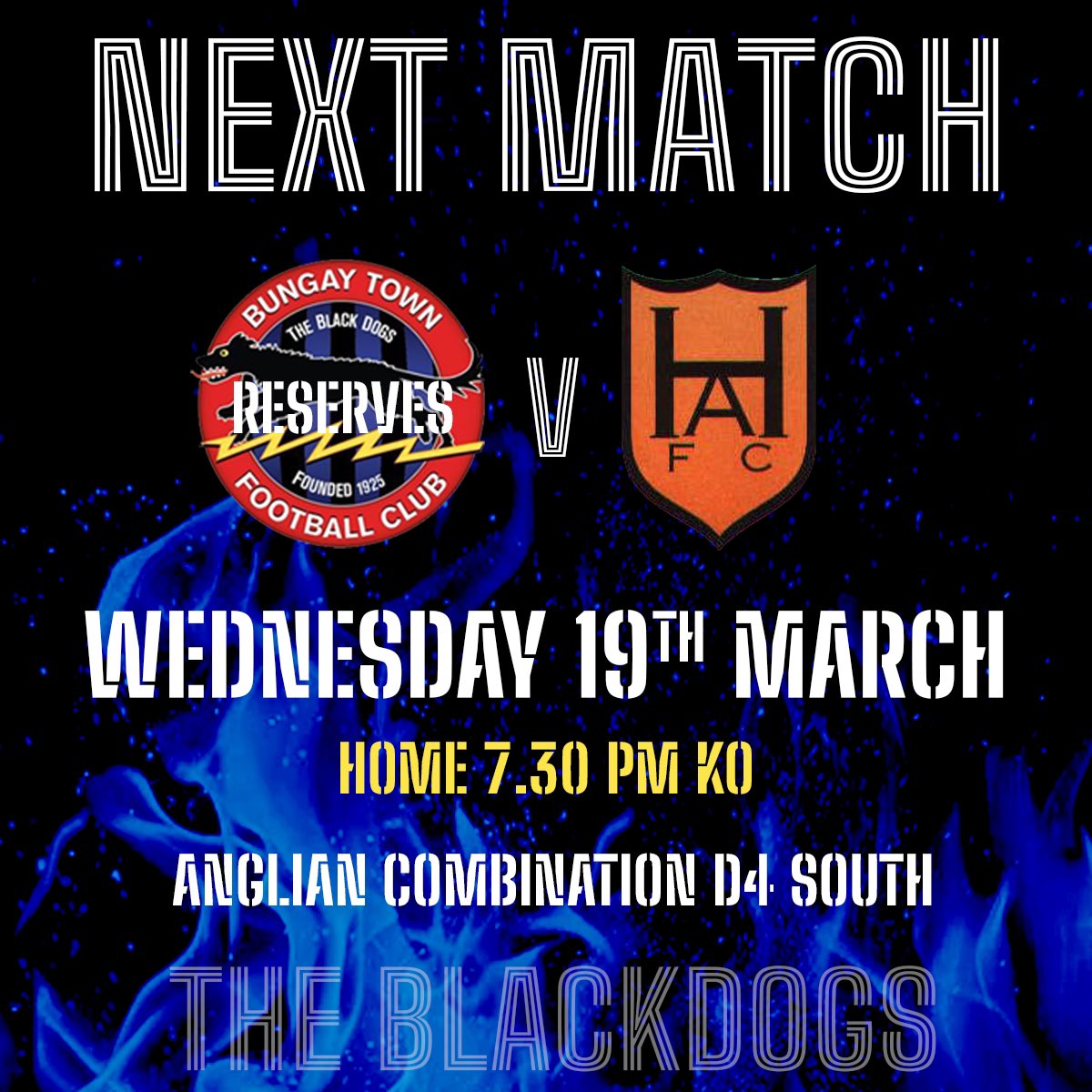 Mid-week action under the lights for the RESERVES this Wednesday as we welcome <a href="/HAFC_1991/">Hethersett Athletic F.C.</a> #blackdogs