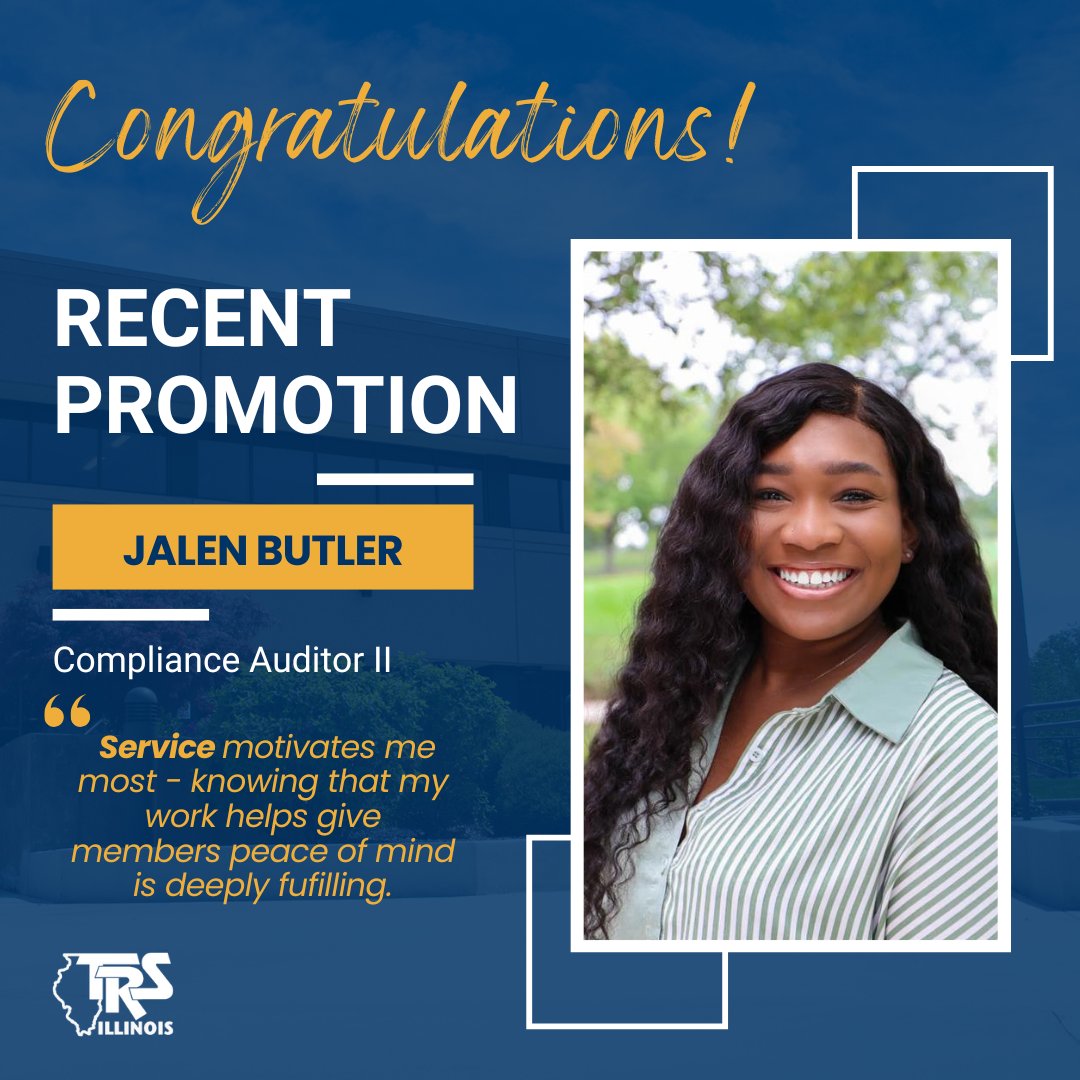 Congratulations to Jalen Butler on being promoted to Compliance Auditor II! 👏 Jalen is looking forward to finding opportunities for TRS to improve serving our members and employers to the fullest. We are excited to see Jalen thrive in this role. Thank you for your hard work!