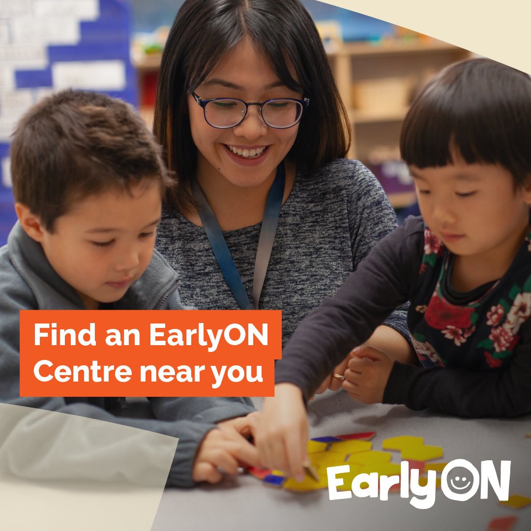 Enjoy free, fun activities with your child, meet other families and get advice from early childhood educators at an EarlyON Centre!

Many Centres offer in-person and virtual programming for families with children 6 and under. Find a Centre near you: ontario.ca/page/find-earl…