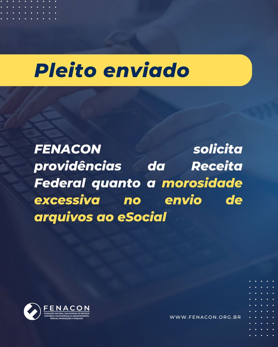 Fenaconfed's tweet photo. Em ofício enviado à Receita Federal, na sexta-feira (14), a FENACON manifestou preocupação com a morosidade no envio de arquivos ao eSocial.
🔗 Leia na íntegra: https://t.co/LwQ8m4XVIA
#fenacon #receitafederal #esocial https://t.co/kK7bKfqm6z