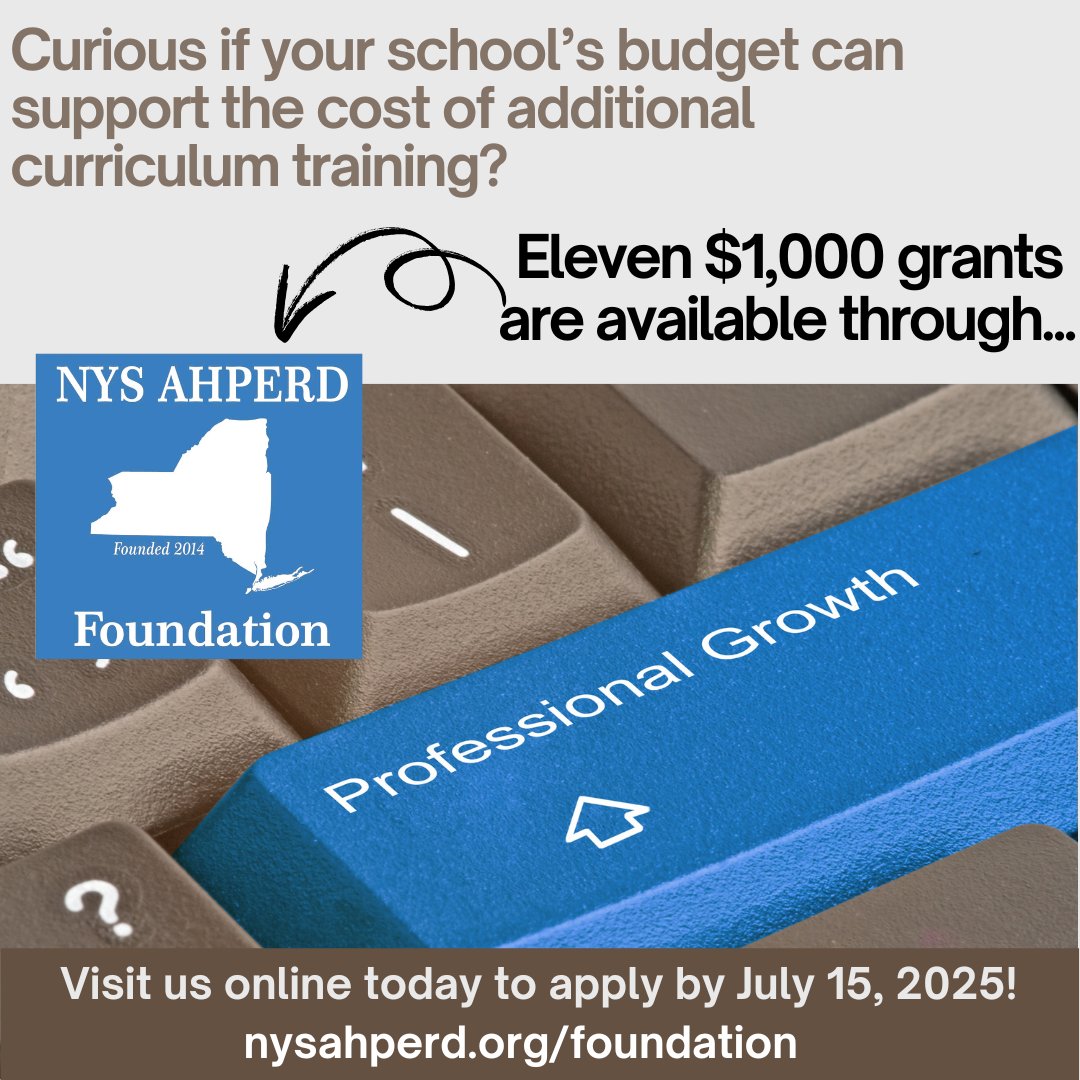 NYS AHPERD Foundation - Applications are open! 💰 Get a $1,000 grant to enhance your program, purchase new equipment, or invest in professional development. 11 grants available—apply now!

nysahperd.org/nysahperd-foun…

#FoundationGrants2025 #EdChat #PhysicalEducation