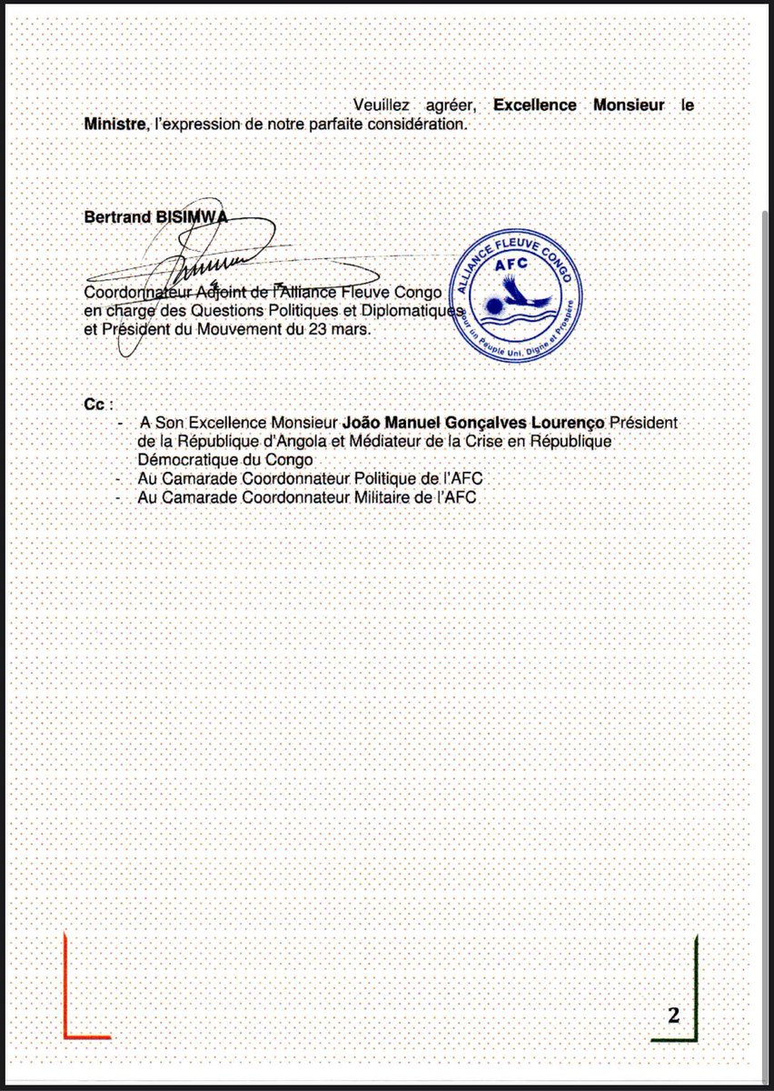 #RDC _ #AFC/M23 : Urgent 🚨| “le Coordonnateur Politique de l'Alliance Fleuve Congo vous adressera une correspondance qui vous fixera sur la composition de notre délégation à ces assises avec un ordre de mission officiel comprenant la liste de nos membres désignés pour
