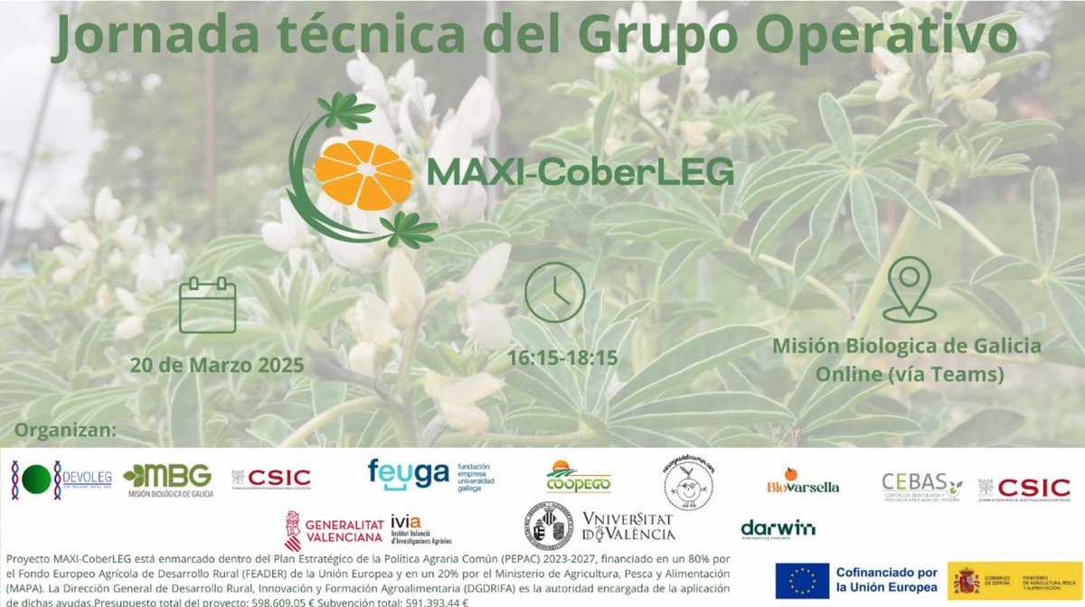 JORNADA | Os invitamos a participar en la jornada técnica del grupo operativo Maxi-coberLEG para conocer los avances del proyecto

📅20 de marzo
🕓16:15 - 18:15 horas
📍Formato híbrido

Consulta toda la información en:
cebas.csic.es/doc_noticias/2…