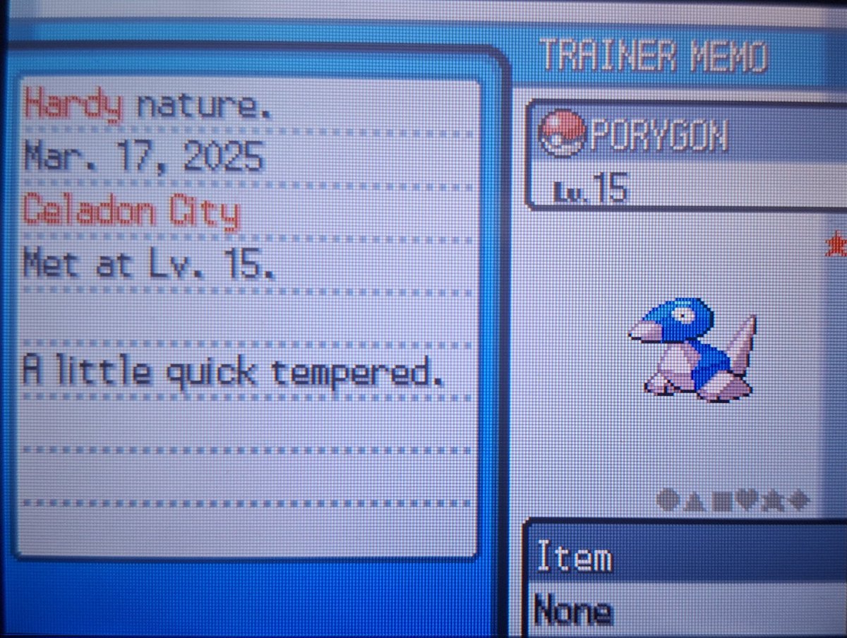 CrimznSH's tweet image. ✨️Shiny Porygon in Pokemon HeartGold after 1,030 bought from Celadon's Game Corner!✨️

This was a ridiculously fast hunt. Just over a couple hours of hunting on one game.

Member 11 for my HeartGold Shiny Badge Quest!! 

#Pokemon #ShinyPokemon #SingleSystem #SBQ #DTQ #Gen4