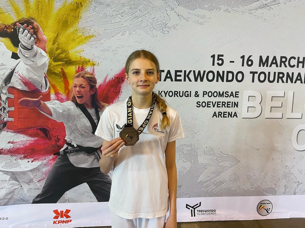 A good weekend for Poppy also at the Belgium Open 🇧🇪. She competed in her first Junior event and came home with a Bronze 🥉.
Many thanks again to Maddison Moore and the GB Junior Development Team 🇬🇧 for their support and guidance.
<a href="/GBTaekwondo/">GB Taekwondo 🇬🇧</a> <a href="/TeamSportsAid/">SportsAid</a>