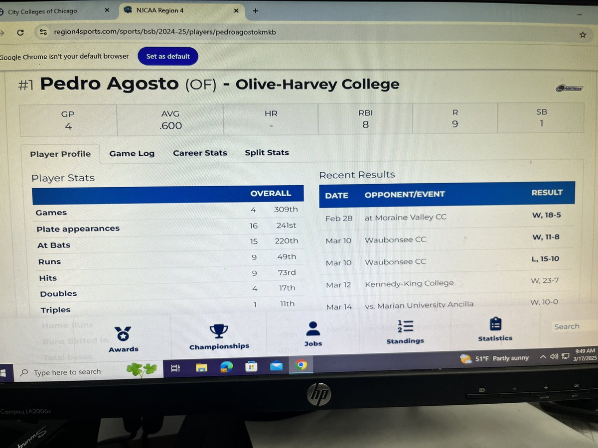 <a href="/BUncommitted/">Baseball_Uncommitted</a> <a href="/jucoroute/">#JucoRoute</a> Uncommitted Sophomore OF, Olive-Harvey College.