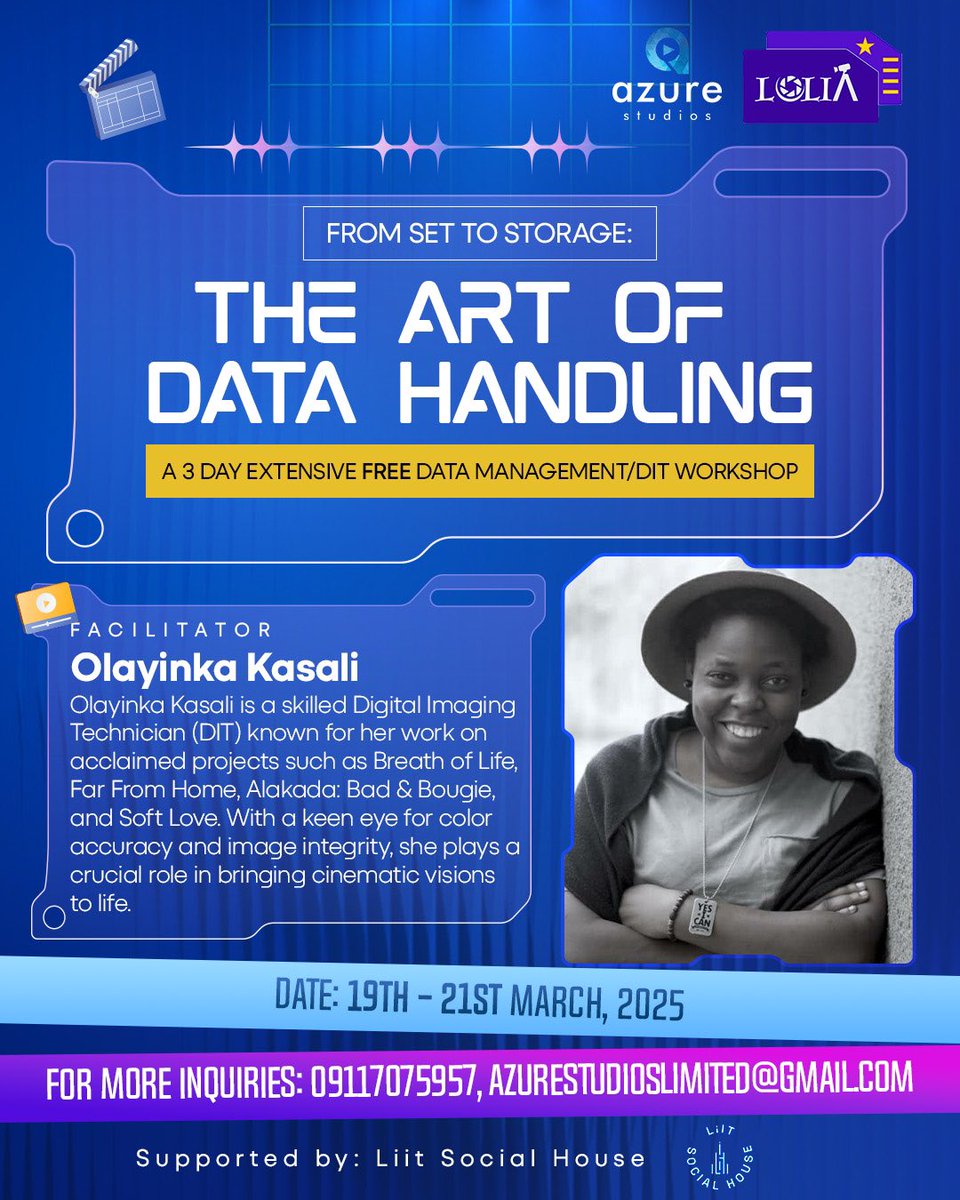 azure_studiosNG's tweet photo. With over a decade of experience and excellence as a Data Imaging Technician working on projects such as Breath of Life, The Artifact, Finding Messiah and many more, Olayinka will be breaking down workflows and sharing from her wealth of knowledge during this workshop.

Be there! https://t.co/dhTNu6xXCm