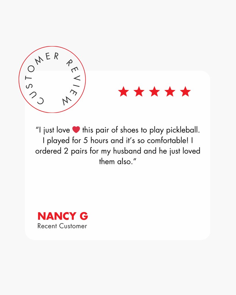 As a small brand, every review and photo you share means the world to us - it helps us grow, improve, and stay inspired to create the best footwear for pickleball players. 

Thank you, Nancy, for making our day and bringing a smile to our faces! ❤️