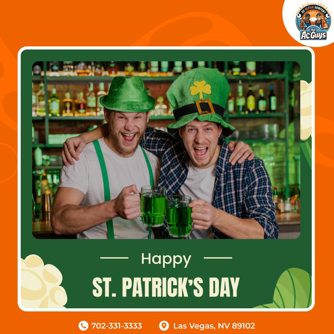 MyACGuys's tweet photo. Happy St. Patrick’s Day! 🍀 May you find luck in every corner and warmth in every room. Here's to cozy moments with friends and family! 💚

#StPatricksDay #LuckyVibes #HomeComfort #GoodFortune #GreenDay #IrishLuck #HappyStPatricksDay #LasVegasServices https://t.co/JlkLn40TZ8