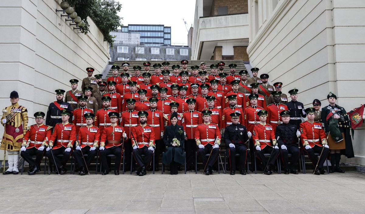 Happy St Patrick's Day! ☘️ Great to be back to join the Irish Guards for their annual St Patrick's Day parade here at Wellington Barracks. Proud to be your Colonel, and celebrate 125 years of the regiment with you today.