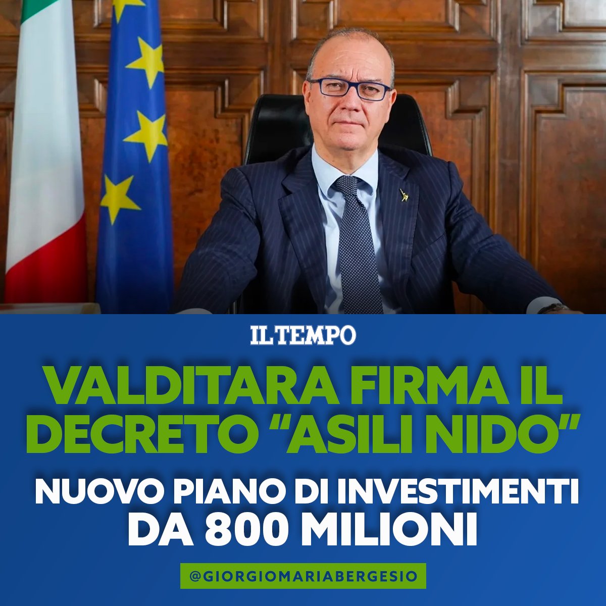 GiorgioBergesio's tweet photo. Con la firma del nuovo #decreto, il #Ministero dell’#Istruzione e del #Merito conferma un #impegno concreto per le #famiglie italiane: costruire #nuovi #asili #nido e riconvertire edifici pubblici per garantire un’#educazione di qualità sin dalla prima infanzia. https://t.co/riUu8eRSpl