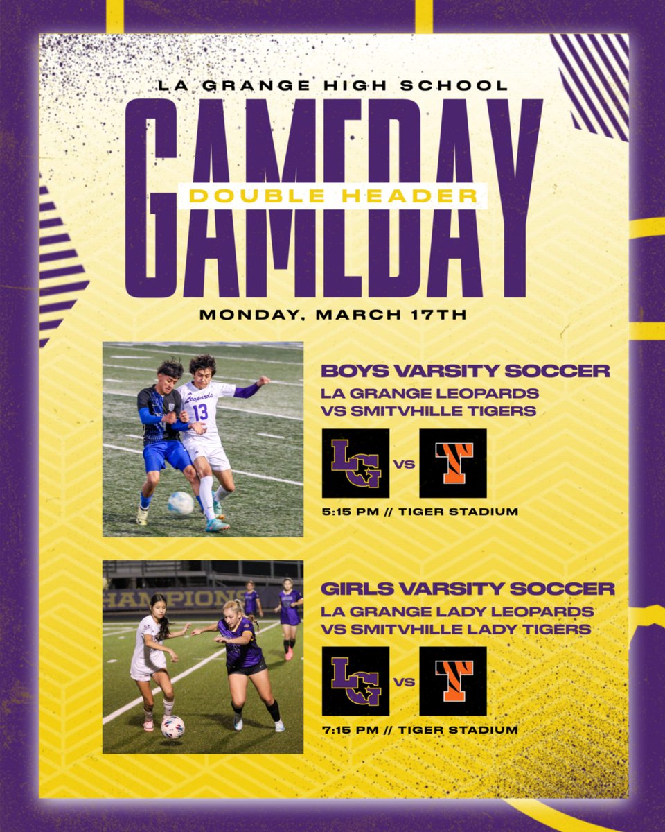 It's our final soccer gameday of the season Leopard fans! Come make the short trip over to Smithville to show your support for the purple and gold as both boys and girls varsity teams take the field one last time against the Tigers! Boys kickoff at 5:15 followed by girls at 7:15!