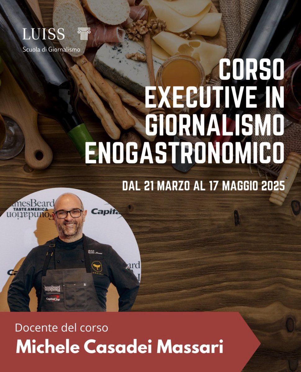 Scuola di Giornalismo Luiss (@giornaluiss) on Twitter photo 2/2🍇Lezioni frontali e laboratori interattivi per
valorizzare il mondo enogastronomico!
✨Sotto la guida di <a href="/ele_cozzella/">Eleonora Cozzella</a> , editor in chief <a href="/IlGustoit/">Il Gusto</a>, chairwoman di <a href="/TheWorlds50Best/">The World's 50 Best</a>
🎓Diploma e 8 CFU in 6 week-end E
📧Per info: corsiexecutive@luiss.it
📲 iscriviti! 2/2🍇Lezioni frontali e laboratori interattivi per
valorizzare il mondo enogastronomico!
✨Sotto la guida di <a href="/ele_cozzella/">Eleonora Cozzella</a> , editor in chief <a href="/IlGustoit/">Il Gusto</a>, chairwoman di <a href="/TheWorlds50Best/">The World's 50 Best</a>
🎓Diploma e 8 CFU in 6 week-end E
📧Per info: corsiexecutive@luiss.it
📲 iscriviti!