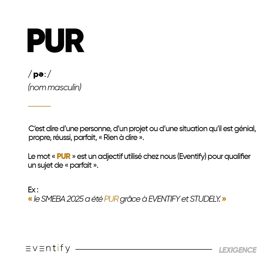 Chez Eventify, on ne fait pas les choses à moitié… 𝐎𝐧 𝐟𝐚𝐢𝐭 𝐝𝐮 𝐏𝐔𝐑 !  
C’est notre signature, notre façon de dire : "𝐌𝐢𝐬𝐬𝐢𝐨𝐧 𝐚𝐜𝐜𝐨𝐦𝐩𝐥𝐢𝐞 𝐚𝐯𝐞𝐜 𝐛𝐫𝐢𝐨!" 💪

Et vous, c’était quand votre dernier moment 100% PUR ? 😏

  #Lexigence #EventifyAgency