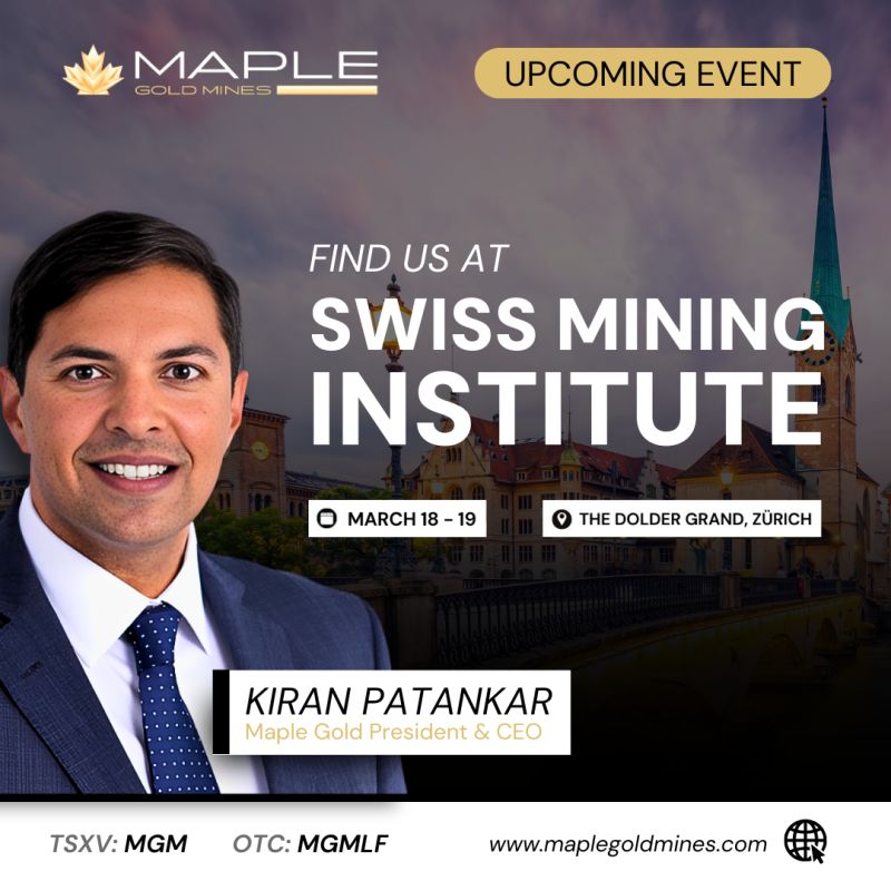 MapleGoldMines's tweet photo. 🔸 Don’t miss President &amp; CEO Kiran Patankar’s presentation on Wednesday, March 19th at 11:30 a.m. in Garden Salon 3.

See you in Zurich! #SMI2025

#JustDouayIt #GoldExploration #MiningInvestment #ResourceSector #Gold #Quebec #Abitibi https://t.co/j18ZKE11y6